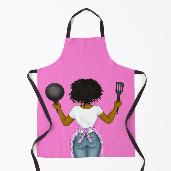 Item preview, Back Of Natural Hair Black Woman With Cooking Pan and Apron Illustration Art designed and sold by Deanna McRae.