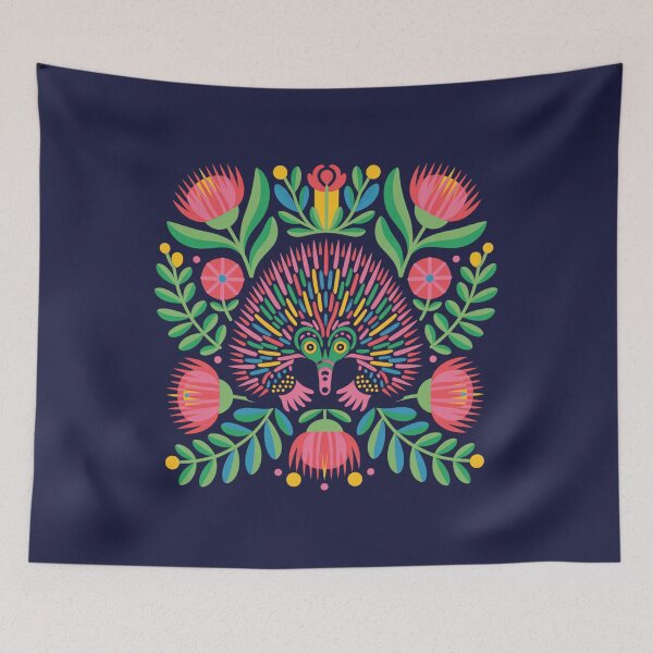 Item preview, Vibrant Echidna Folk Art with Waratah Flowers designed and sold by Wennebabs.