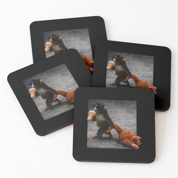 Item preview, Baby Monkey Punch Drinking Iced Coffee, Animal Lover Gift, Trendy designed and sold by Malosortin.