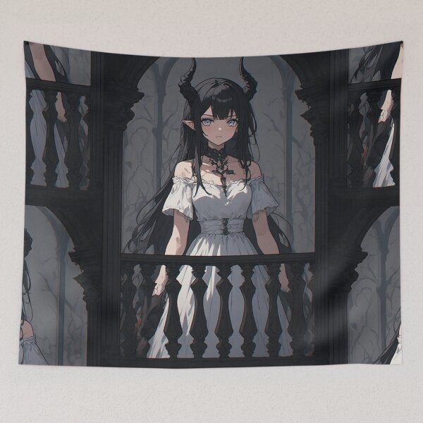 Item preview, Gothic anime demon girl and balcony designed and sold by ArtsJulian.