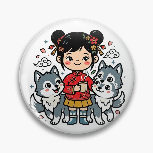 Artikelvorschau, 4k Kawaii Chinesisches Mädchen und Nachtwölfe entworfen und verkauft von ABArtByAlexST.