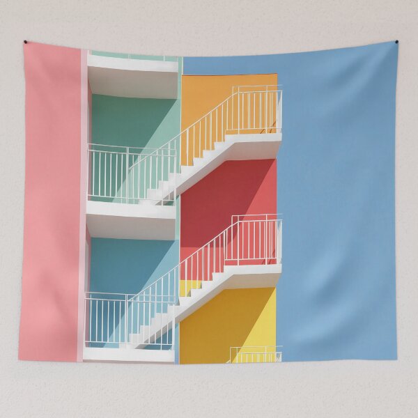 Item preview, Colorful Geometric Staircase Architecture Art designed and sold by Mindrender.