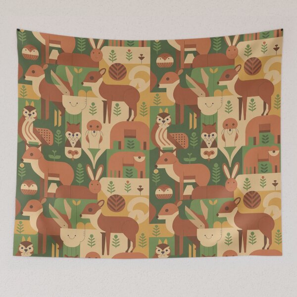 Item preview, Cute Woodland Animals Seamless Pattern | Fox Deer Rabbit Owl Bear Geometric Forest designed and sold by Midnight Veil Designs.