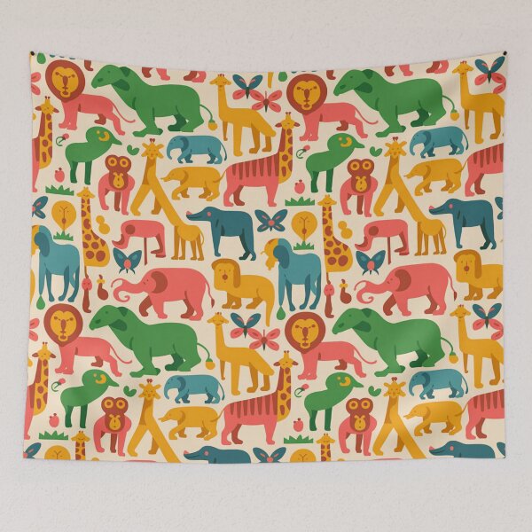 Item preview, Colorful Safari Animals Seamless Pattern | Lion Elephant Giraffe Zebra Kids Bright designed and sold by Midnight Veil Designs.