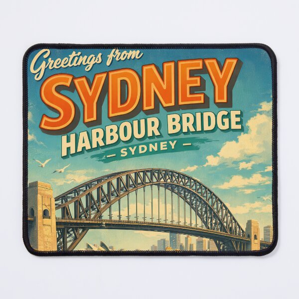 Item preview, Vintage travel poster Sydney Harbour Bridge – Retro Australia skyline poster designed and sold by Earth Celebration Designs.
