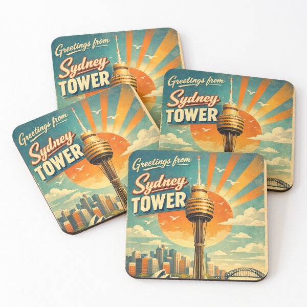 Item preview, Vintage travel poster Sydney Tower – Retro skyline Australia poster designed and sold by Earth Celebration Designs.