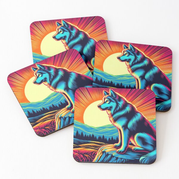 Item preview, Neon Wolf – Surreal Sunset Emblem designed and sold by Dogandesighn.