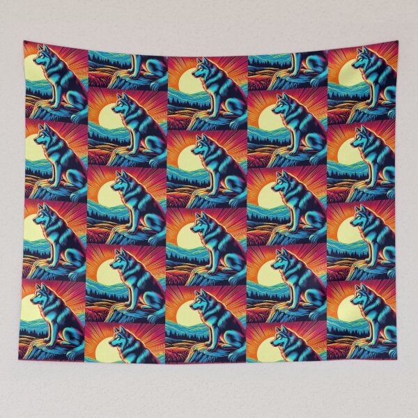 Item preview, Neon Wolf – Surreal Sunset Emblem designed and sold by Dogandesighn.