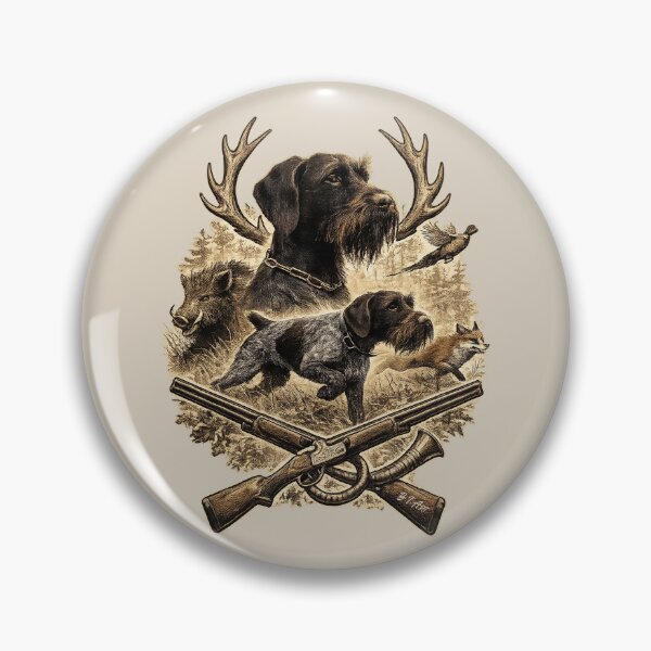 Item preview, German Wirehaired Pointer Hunting Spirit – Vintage Hunter Dog Illustration designed and sold by TammyHunterArt.
