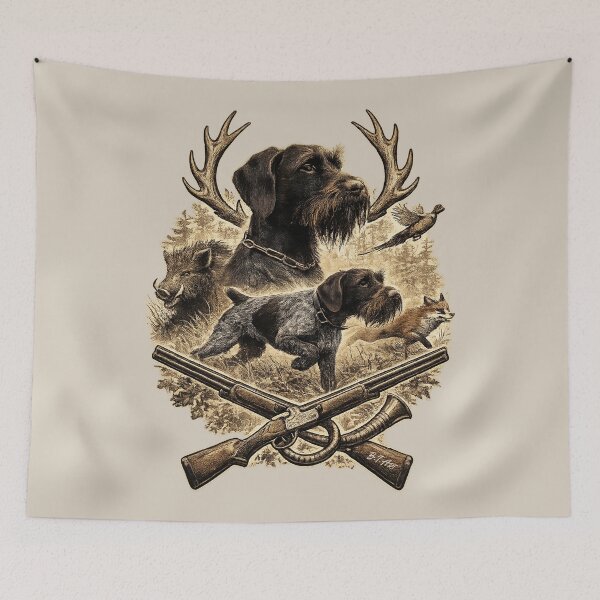 Item preview, German Wirehaired Pointer Hunting Spirit – Vintage Hunter Dog Illustration designed and sold by TammyHunterArt.