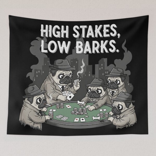 Item preview, High Stakes Low Barks Pug Poker Noir designed and sold by SillyPawsStudio.
