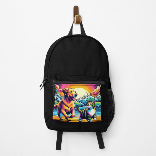 Item preview, Neon Dog & Cat – Psychedelic Beach Sunset designed and sold by Dogandesighn.