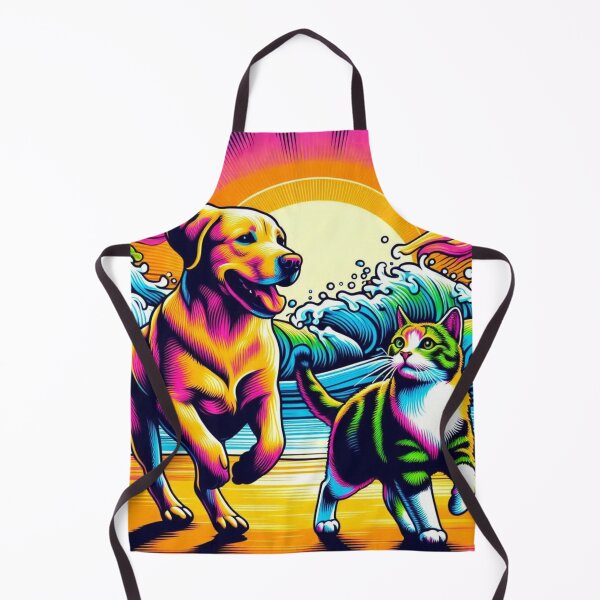 Item preview, Neon Dog & Cat – Psychedelic Beach Sunset designed and sold by Dogandesighn.