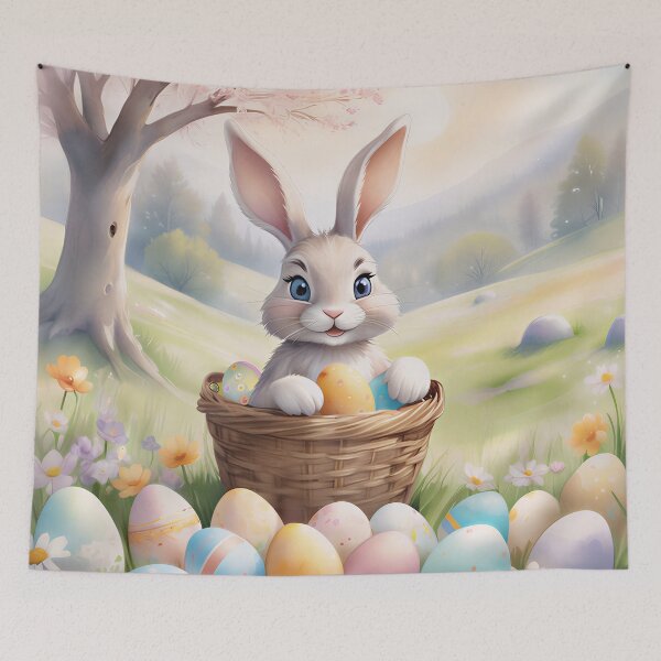 Item preview, Cute Easter Bunny in Basket with Pastel Spring Eggs designed and sold by Soluna Studio.