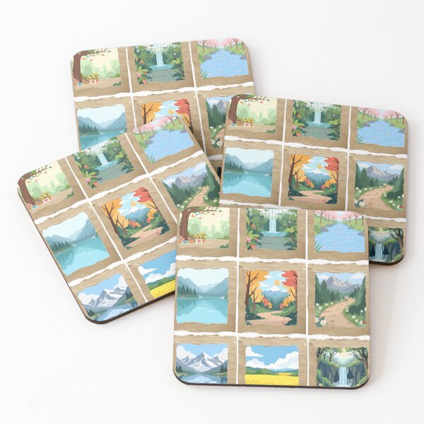 Item preview, Set of 9 Ripped Paper Nature Landscape Illustrations designed and sold by alaoglu.