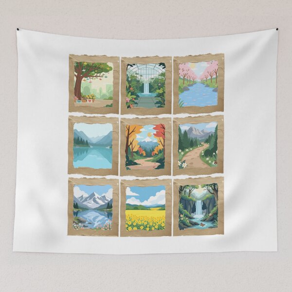 Item preview, Set of 9 Ripped Paper Nature Landscape Illustrations designed and sold by alaoglu.