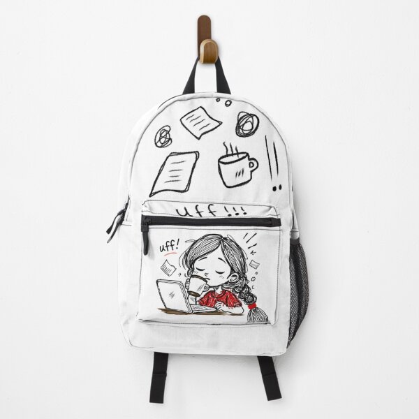 Item preview, Relatable Tired Mood Cartoon – Funny Coffee Girl Doodle Sticker designed and sold by Moodypops.