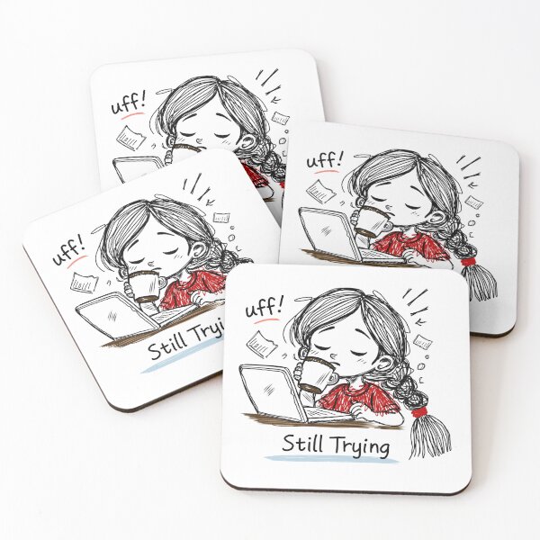 Item preview, Relatable Tired Mood Cartoon – Funny Coffee Girl Doodle Sticker designed and sold by Moodypops.