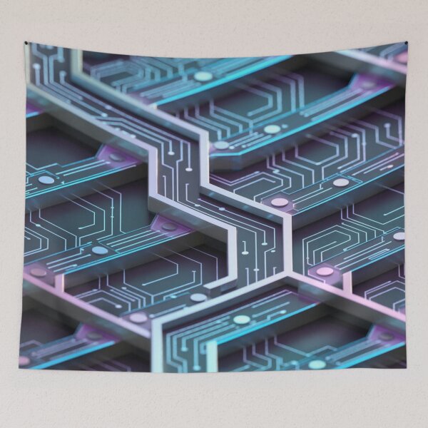 Item preview, Neon Blue & Purple Hexagonal Circuit Board Seamless Pattern designed and sold by Midnight Veil Designs.