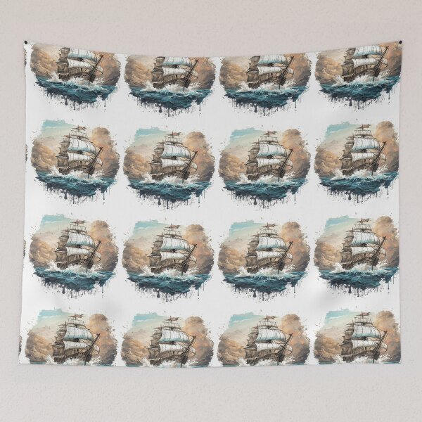 Item preview, Vintage stormy sailing ship landscape  designed and sold by NivyasArtistry.