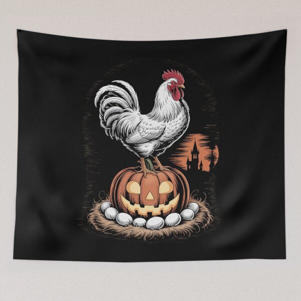 Item preview, Halloween Chicken Halloween Fall Junk Journal white chicken standing proudly on top of a carved jack-o’-lantern designed and sold by Moon-Ape.
