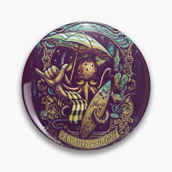 Item preview, Vintage Hang 8 Octopus Surf Shield – Kai Surf & Sip Co. Est. 2014 – Art Nouveau Heritage Badge designed and sold by sunnthreads.