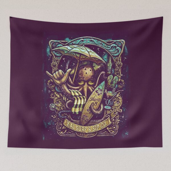 Item preview, Vintage Hang 8 Octopus Surf Shield – Kai Surf & Sip Co. Est. 2014 – Art Nouveau Heritage Badge designed and sold by sunnthreads.