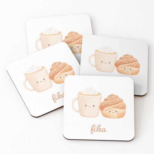 Item preview, Kawaii Coffee and Kanelbullar Fika Cute Scandinavian Art designed and sold by BobaBunny76.
