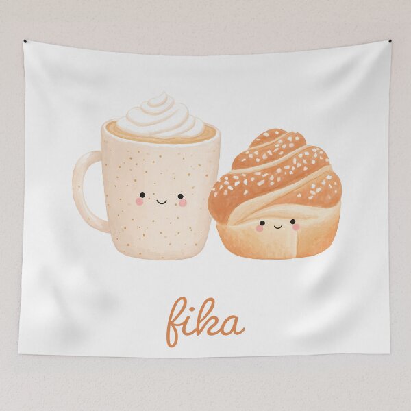 Item preview, Kawaii Coffee and Kanelbullar Fika Cute Scandinavian Art designed and sold by BobaBunny76.