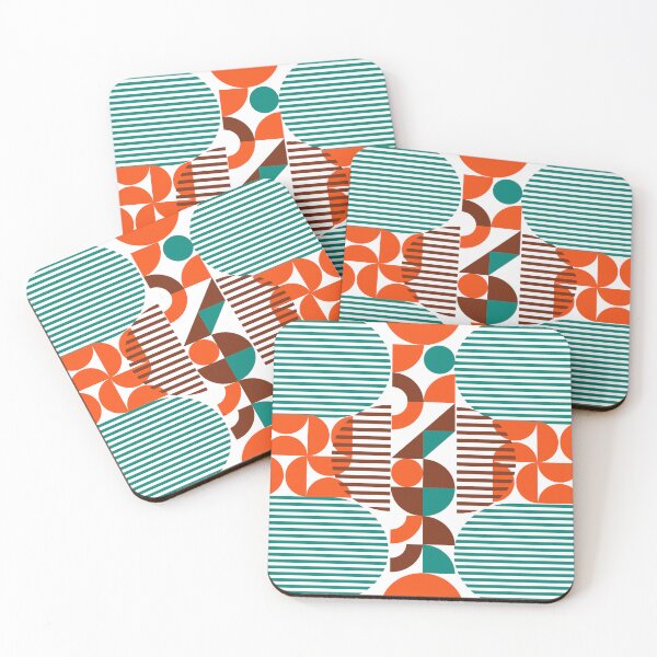 Item preview, Geometrical Mid Century Modern Style Teal Blue Orange Brown Retro Design designed and sold by CreativeCanvas8.