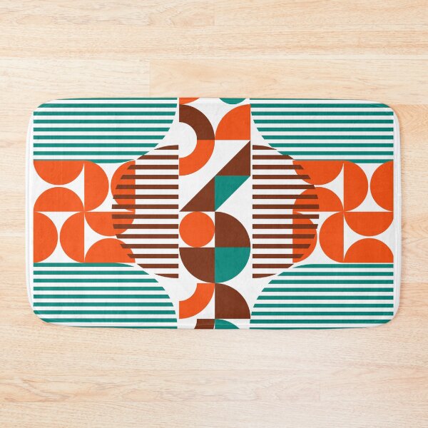 Item preview, Geometrical Mid Century Modern Style Teal Blue Orange Brown Retro Design designed and sold by CreativeCanvas8.