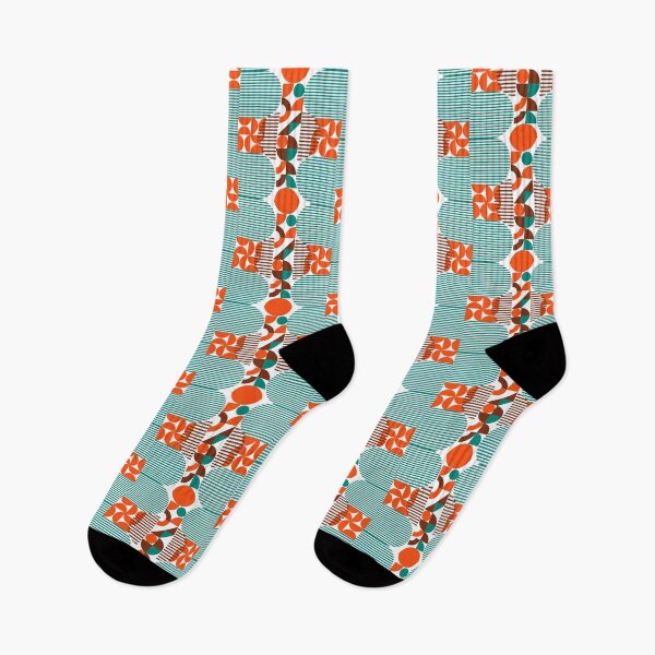 Item preview, Geometrical Mid Century Modern Style Teal Blue Orange Brown Retro Design designed and sold by CreativeCanvas8.