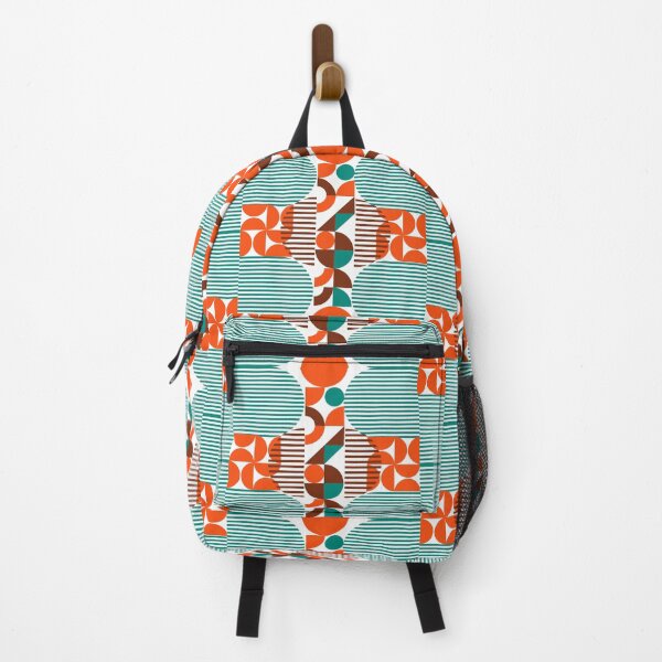 Item preview, Geometrical Mid Century Modern Style Teal Blue Orange Brown Retro Design designed and sold by CreativeCanvas8.