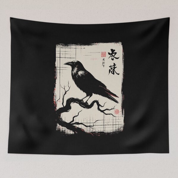 Item preview, Minimalist Raven Japanese Ink Style Bird Illustration designed and sold by titanlevi.