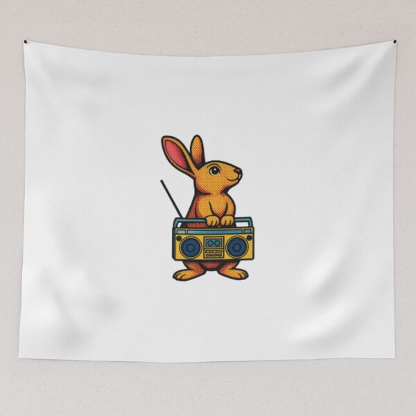 Item preview, Retro Boombox Rabbit — Colorful Halftone Bunny Listening to 80s Music Illustration designed and sold by Colorful-Garden.