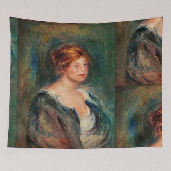 Item preview, Jeune Fille En Bleu Tete De Femme Blonde by Pierre-Auguste Renoir: Impressionist Portrait Print designed and sold by artofuniverse.