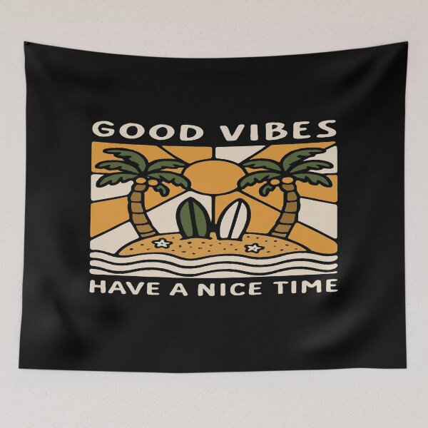 Item preview, Good Vibes Tropical Beach Art • Surfboards & Palm Trees • Retro Sunshine Summer Design designed and sold by Bright Nest Studio.