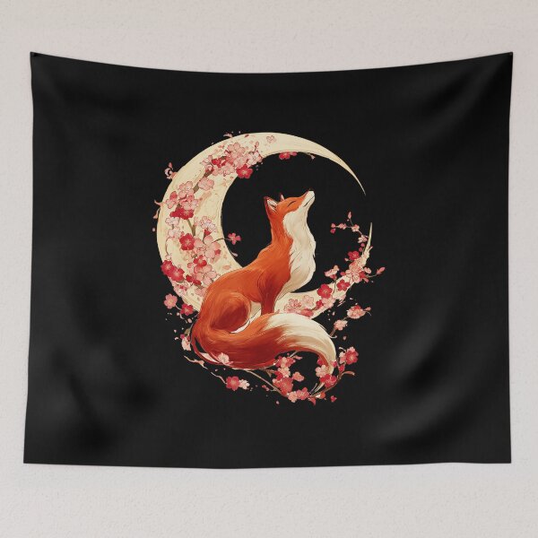 Item preview, Red Fox Moon Sakura Japanese Style Elegant Animal designed and sold by titanlevi.