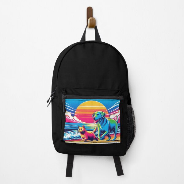 Item preview, Neon Dog & Cat – Psychedelic Beach Sunset designed and sold by Dogandesighn.