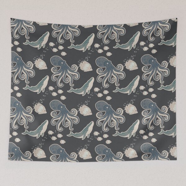 Item preview, Abstract Zentangle Octopus and Whale Ocean Pattern Art designed and sold by Potattoo.