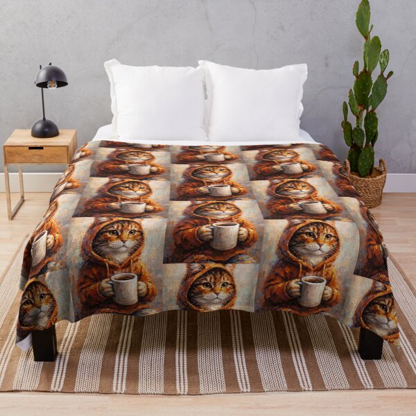 Item preview, Cozy Coffee Cat Oil Painting Aesthetic Wall Art Abstract Design designed and sold by ColorSplash123.