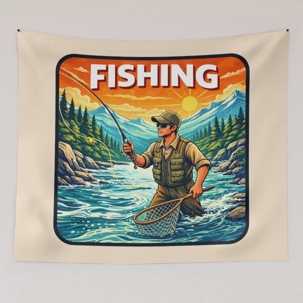 Item preview, Fishing Adventure - Fly Fishing in River designed and sold by Myra365Art.