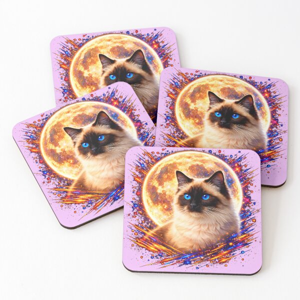 Item preview, Birman Cat Moon Art – Cosmic Neon Cat Design designed and sold by PixelsPaws.