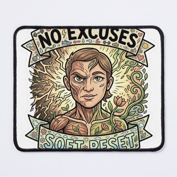 Item preview, No Excuses – Soft Reset Mindset Sticker designed and sold by Imaginarium of Chaos falcon88 .