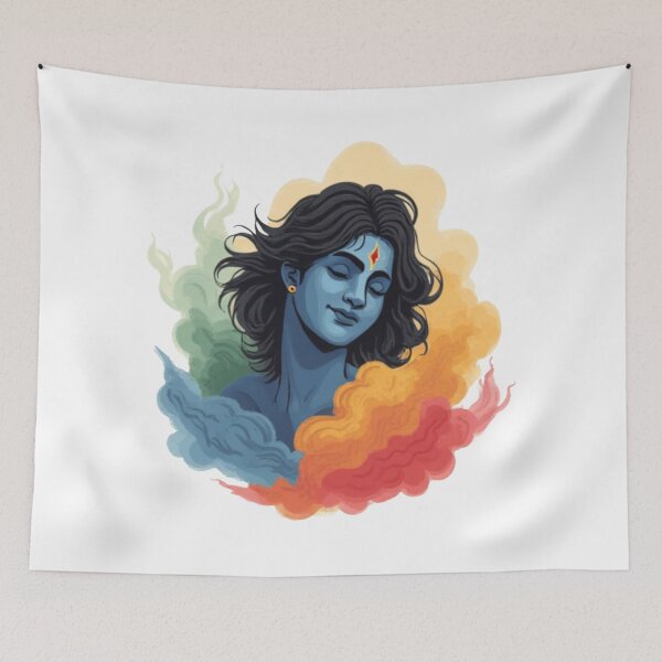 Item preview, Eternal Krishna Portrait with Vibrant Holi Colors designed and sold by Paramita Sen.