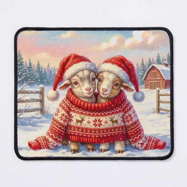 Item preview, Cute Christmas Goats Trying on Their Father`s Jumper Whimsical Winter Farm Illustration designed and sold by acceleratorhams.