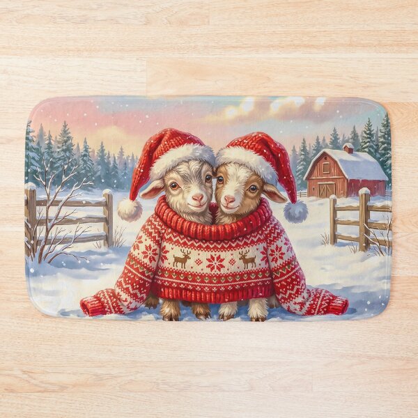 Item preview, Cute Christmas Goats Trying on Their Father`s Jumper Whimsical Winter Farm Illustration designed and sold by acceleratorhams.