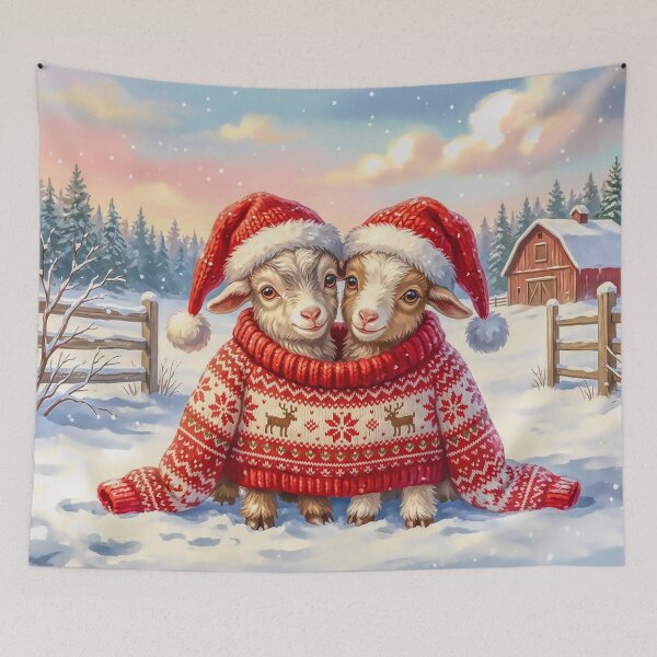 Item preview, Cute Christmas Goats Trying on Their Father`s Jumper Whimsical Winter Farm Illustration designed and sold by acceleratorhams.