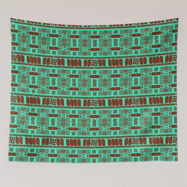 Item preview, geometrical pattern mid century modern style retro vintage design brown teal pattern designed and sold by CreativeCanvas8.