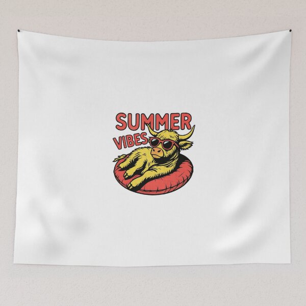 Item preview, Summer Vibes Highland Cow — Funny Retro Scottish Cow in Pool Float designed and sold by Colorful-Garden.